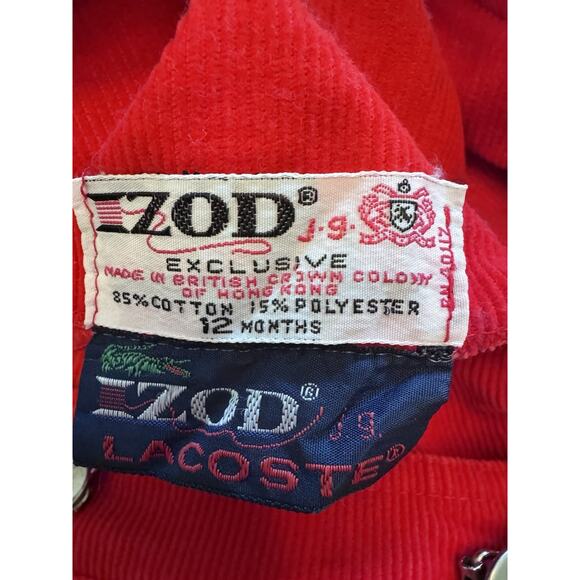 Izod Lacoste Vintage Red Corduroy Baby Overalls 9-12 Months - Picture 7 of 10